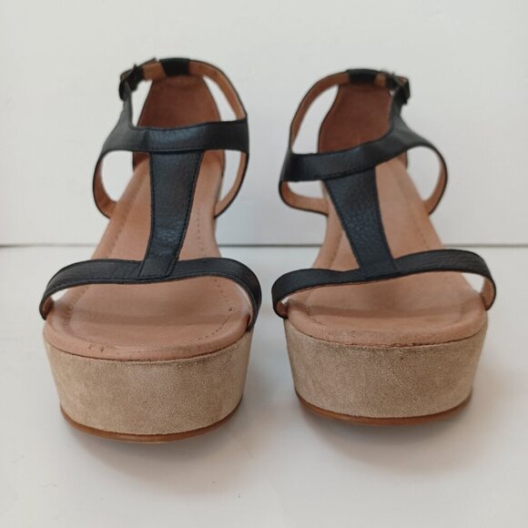 Sundance Wedge Black Tan Leather Strappy Open Toe Ankle Buckle Womens 6 or 37 - Picture 6 of 16